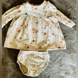 6-9M gray dress with rose gold stars and matching diaper cover
